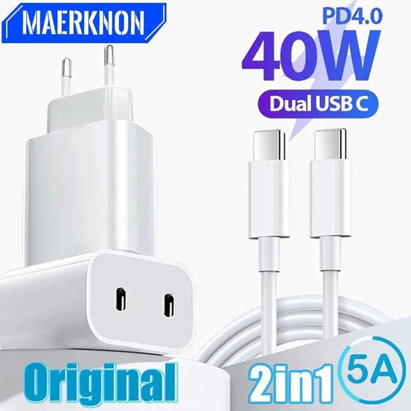 40W USB PD charger 2-port C-type fast charging EU-US plug suitable for iPhone 15 Xiai fast charging mobile phone charger adapter Y241106