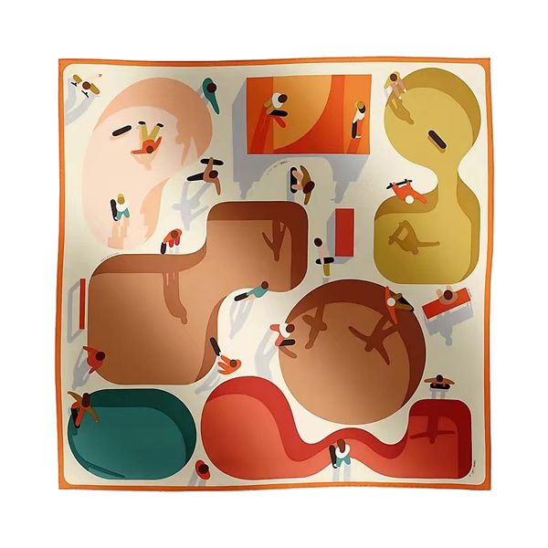 Designer Silk Scarf Women Figures Libres Square Scarves Head Echarpes Silk Foulards Femme Wraps Beach Shawls Bandana Lady Hijabs 90cm