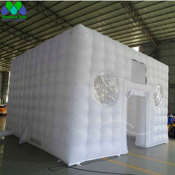 Large LED Lighting Portable Inflatable Night Club Tent With Windows For Event White Cube Tent Blow Up Square Party Cubic Marquee