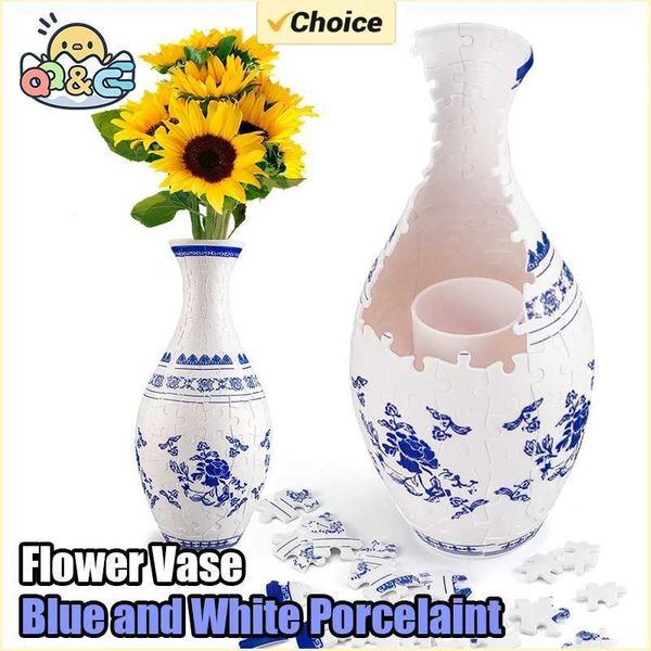 3D Puzzle Vase Blue and White Porcelain Design Made Plastic Home Decoration and Flower Arrangement Housewarming Kids Toys Gifts Y240812