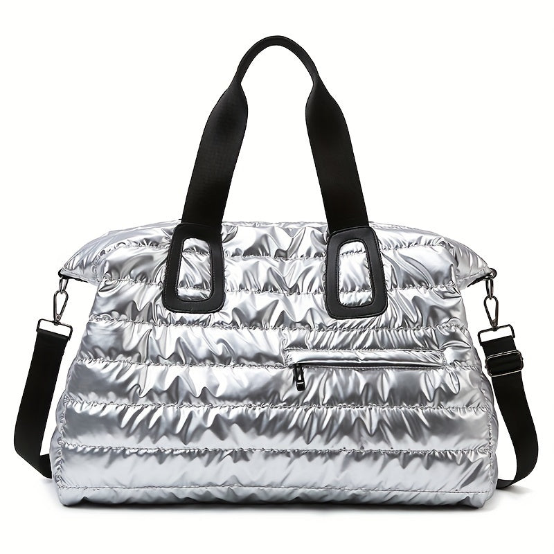 TEMU Puffer Quilted Sport Gym Fitness Bag, Fashion Large Capacity Travel Duffle Bag, Portable Padded Weekender Overnight Bag