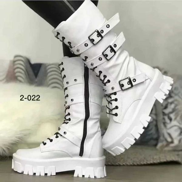 Wens Shoes 2024 New Cross-Tied Wens Boots Fashion Side Zipp Botas Modern Wen Wen Belt de Centra de Centra Média Botas Z241212