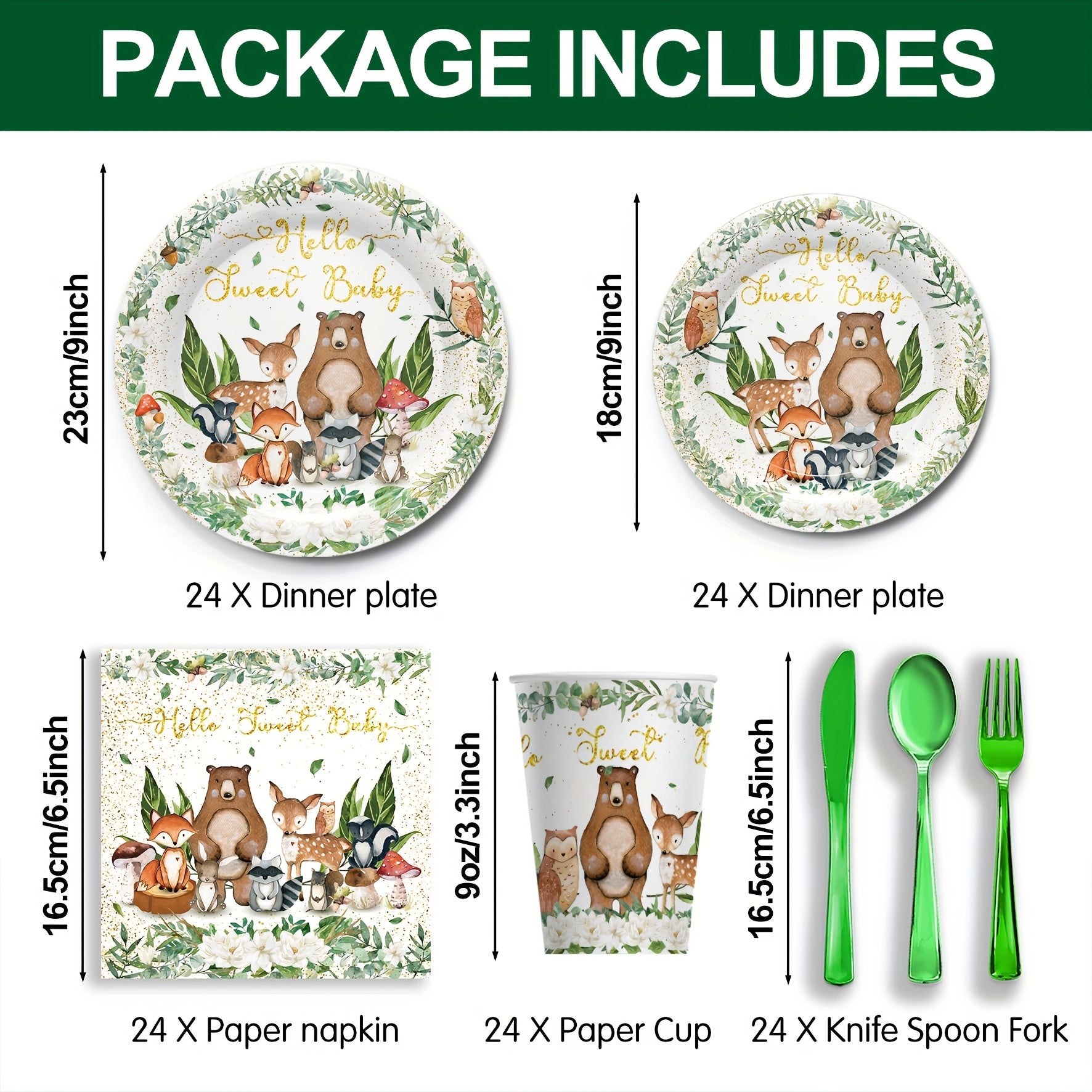TEMU 168pcs Woodland Animal Tableware Set- Plates, Cups, Napkins, Cutlery For 24 Guests, Suitable For Jungle Baby Shower Supplies, Outdoor Camping,