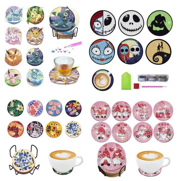 DIY Crystal Super Sparkling Diamond Painted Wooden Roller Coaster with Christmas and Halloween Patterns Adult Coffee Mat Family Roller Coast