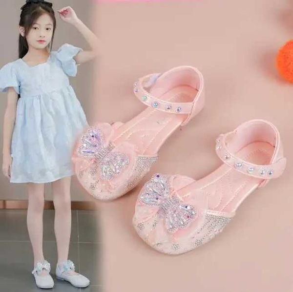 Sandals Summer Girls Sandals Bow Rhinestones children Princess Beach Shoes Soft Soled Girls Dance Student Performance Shoes Kids Flats T2409