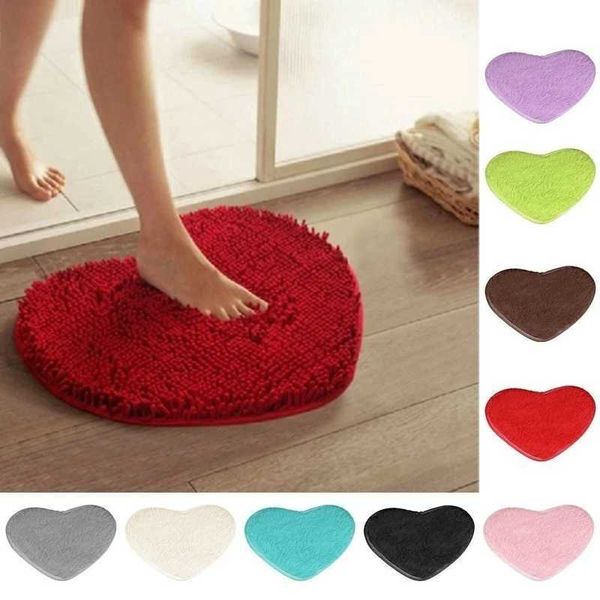 1pcs Home Decor Fluffy 40*28cm Love Heart Shape Non-slip Bath Mats Bathroom Carpet Shower Mat Toilet Bathroom RugsC250102