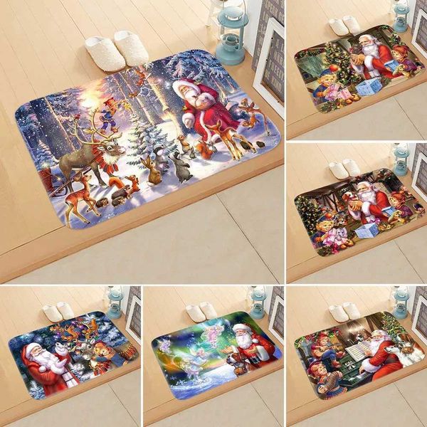 Christmas Gate Santa Claus Welcome Home Non slip Door Mat Santa Claus Decoration Carpet Door Flannel Room Floor Mat X241024