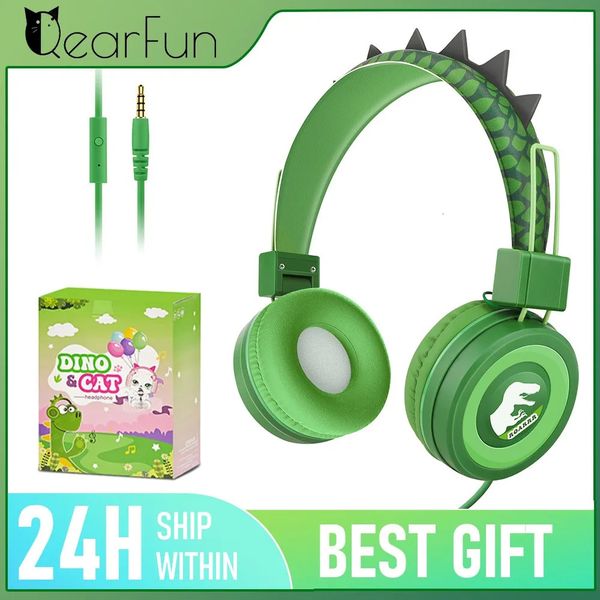 Headsets Kids Headphones for School Dinasour Over Ear Wired with Mic Foldable Children Teens Boys Girls Gifts 231007