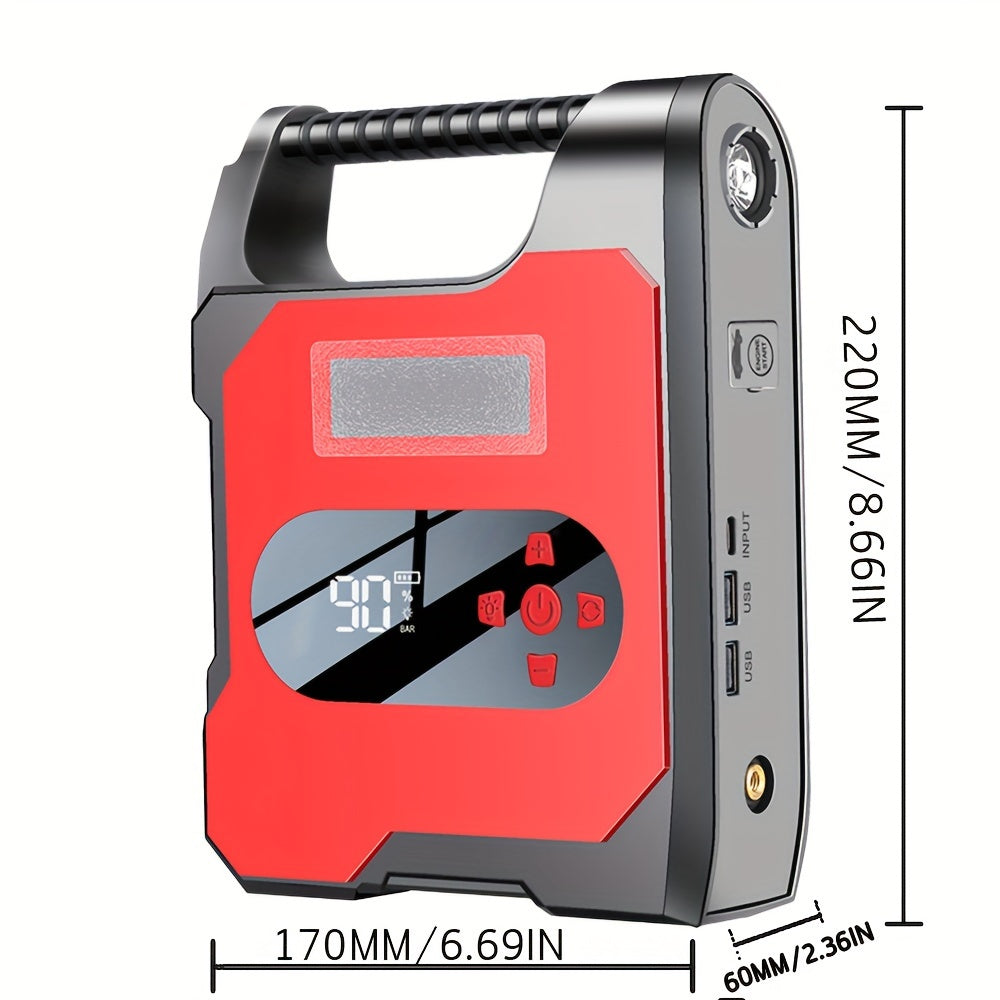 TEMU Jump Starter With Air Compressor, 8000mah Portable Car Battery Charger & 150psi Tire Inflator, Lcd Display, Power Bank, Led Light, 12v Car