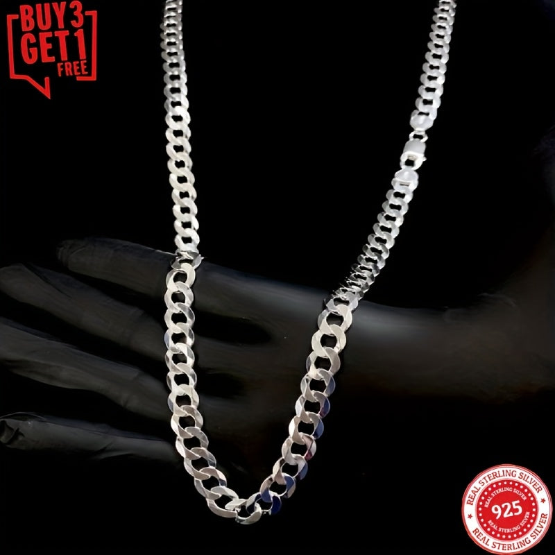 TEMU 925 Sterling 925 Silver Flat Cuban Necklace, Single Or With Other Necklace Pendants, Versatile For Everyday Wear, , , Teenager's Necklace,