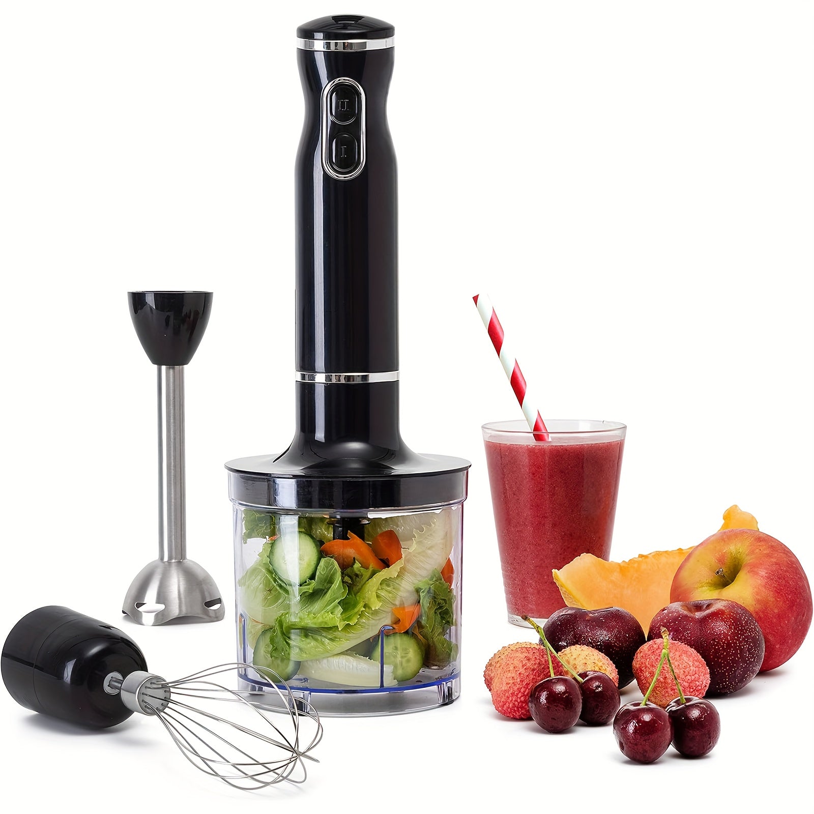 TEMU Hand Blender Electric With Egg Whisk & Chopper, Powerful 300 Watt Stick Blender, Hand Mixer Set Stainless Steel Shaft & Blades, Handheld Blender