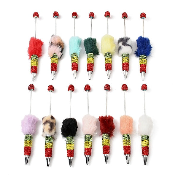 Polymer Clay Rhinestone & Plush Pompom Beadable Pen