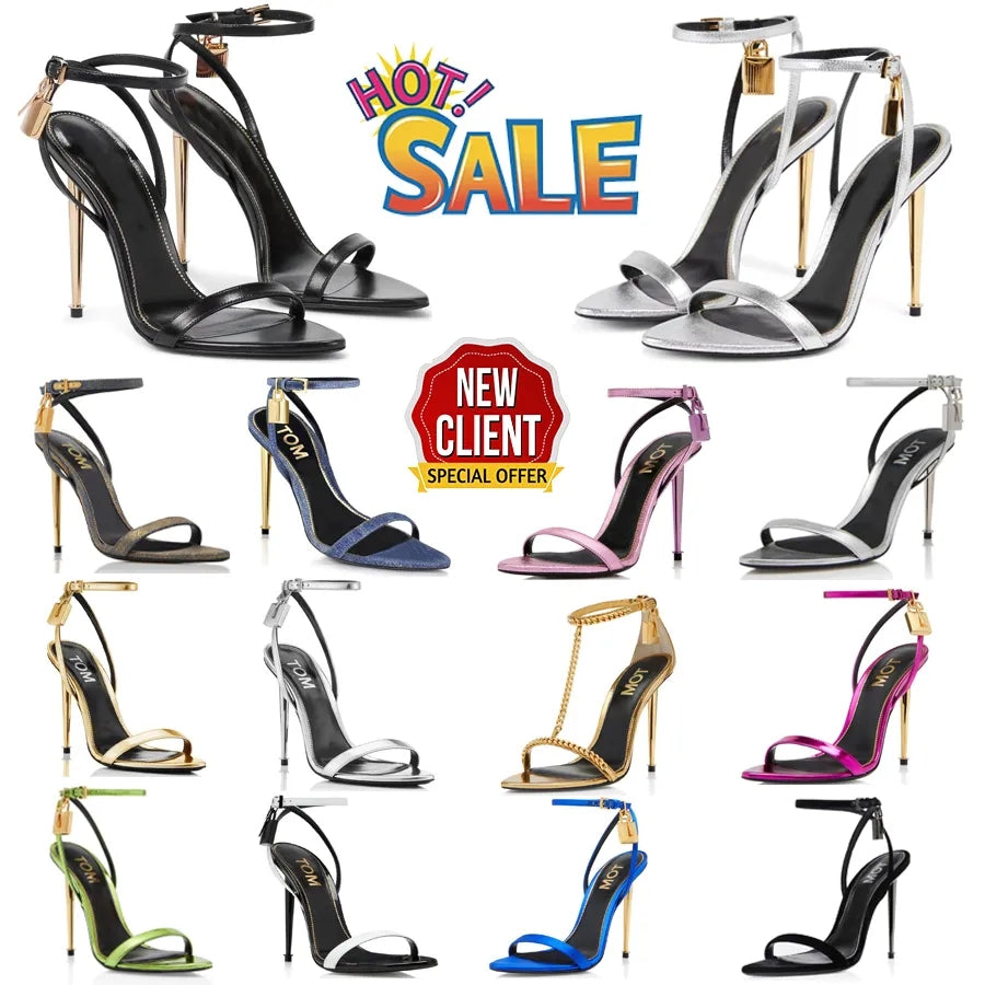With Box Dress Shoes Heels Padlock Pointy Naked Sandal Pointy Toe Shape Shoes Woman Designer Buckle Ankle Strap Heeled High Heels Sandals 34-42 tom2