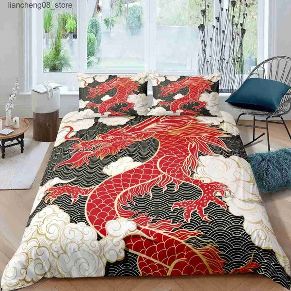Bedding sets Dragon Duvet Cover King Queen Japanese Exotic Bedding Set Ancient Mythical Animal Comforter Cover 2-3pcs Polyester Quilt Cover