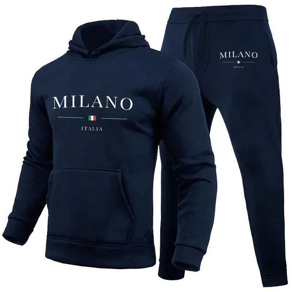 Men's Tracksuits Mens Luxo Capuz Conjunto de Milão Milão Sportswear Sortpants Mens Hoodie Top Touper Trouser Set Casual Camiseta Sportswear