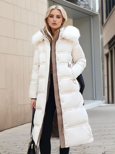 Elegant Cotton Padded Down Coats Women Hoodies Fur Collar With Belt Thicken Female Parkas 2024 Winter Fashion Lady Snow Wears