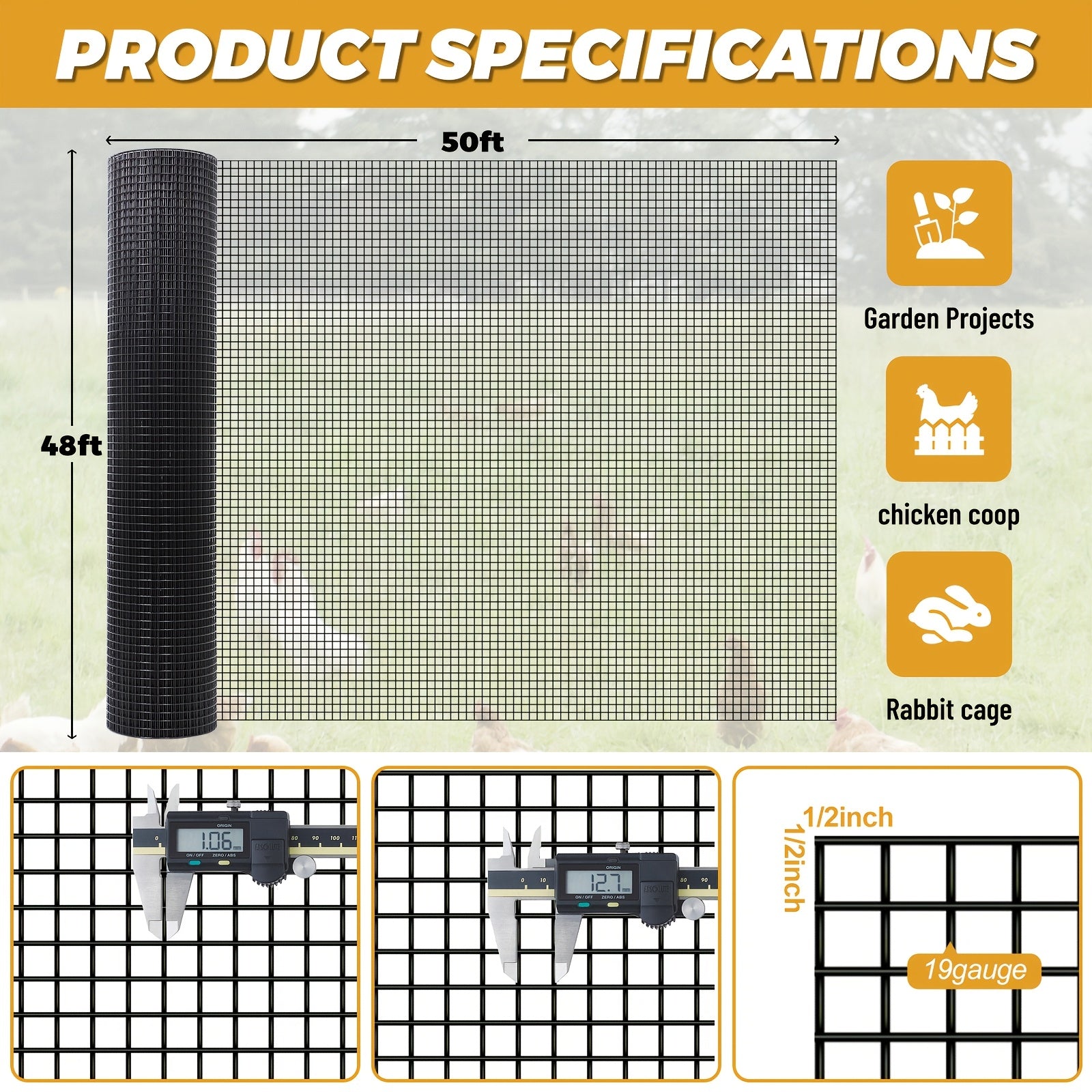 TEMU Hardware Cloth 1-2 Inch 19 Gauge - Galvanized After Welding - Galvanized Wire Mesh Roll Garden Fence Welded Wire Fencing For Poultry Cage Home