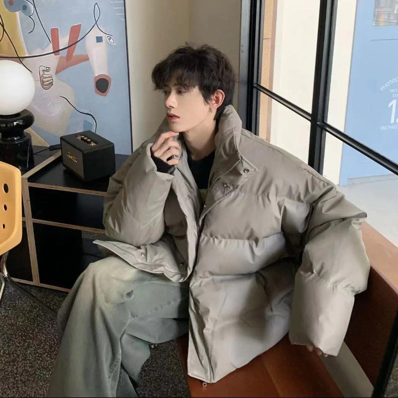 Men&#039;s Down Men 2025 Stand-up Collar Thickened Coats Winter Solid Color Casual Jackets Short PU Leather Outerwear A454