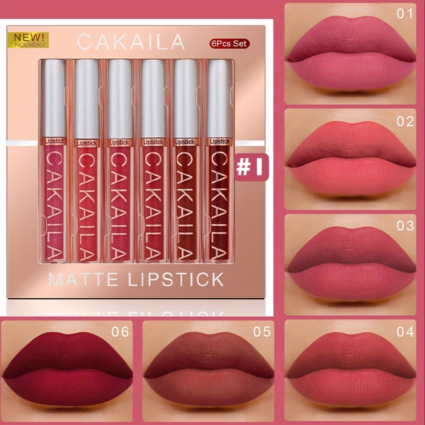 TEMU 6pcs Set Of Matte Lipsticks That Are Long Lasting, Hydrating, And Smudge Proof. Suitable For All Light Beige Types, This Set Features A Red ,