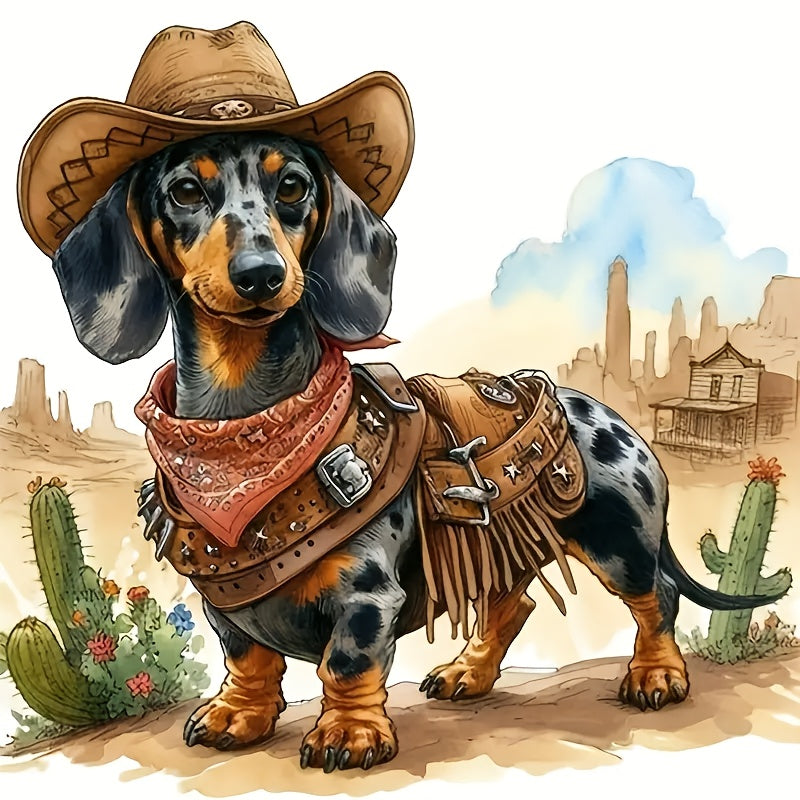 TEMU 6-inch Cowboy Dachshund Vinyl Decal - Self-adhesive Cartoon Dog Sticker With Cowboy Hat & Bandana, Glittery Details For Cars, Laptops, Phones,