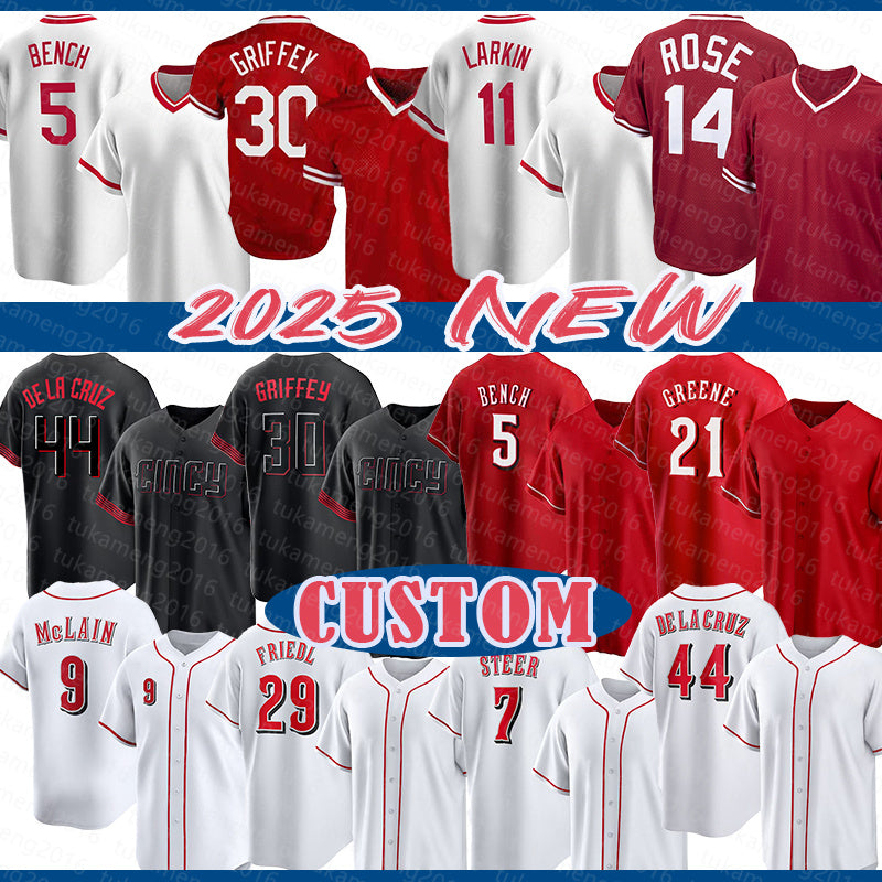 Elly De La Cruz Ken Griffey Jr. Baseball Jerseys Johnny Bench Hunter Greene Matt McLain TJ Friedl Spencer Steer Tyler Stephenson Jake Fraley Barry L