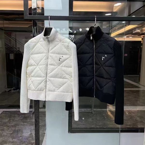 Designer Sweatshirt Womens Standing Collar Knit Classic Gingham Down Coat White Duck down Patchwork Jacket Slim Jacket