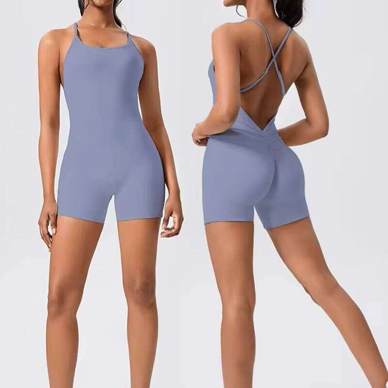 Women&#039;s Backless Athletic Unitard - High-Stretch Yoga & Workout Jumpsuit with Built-In Bra