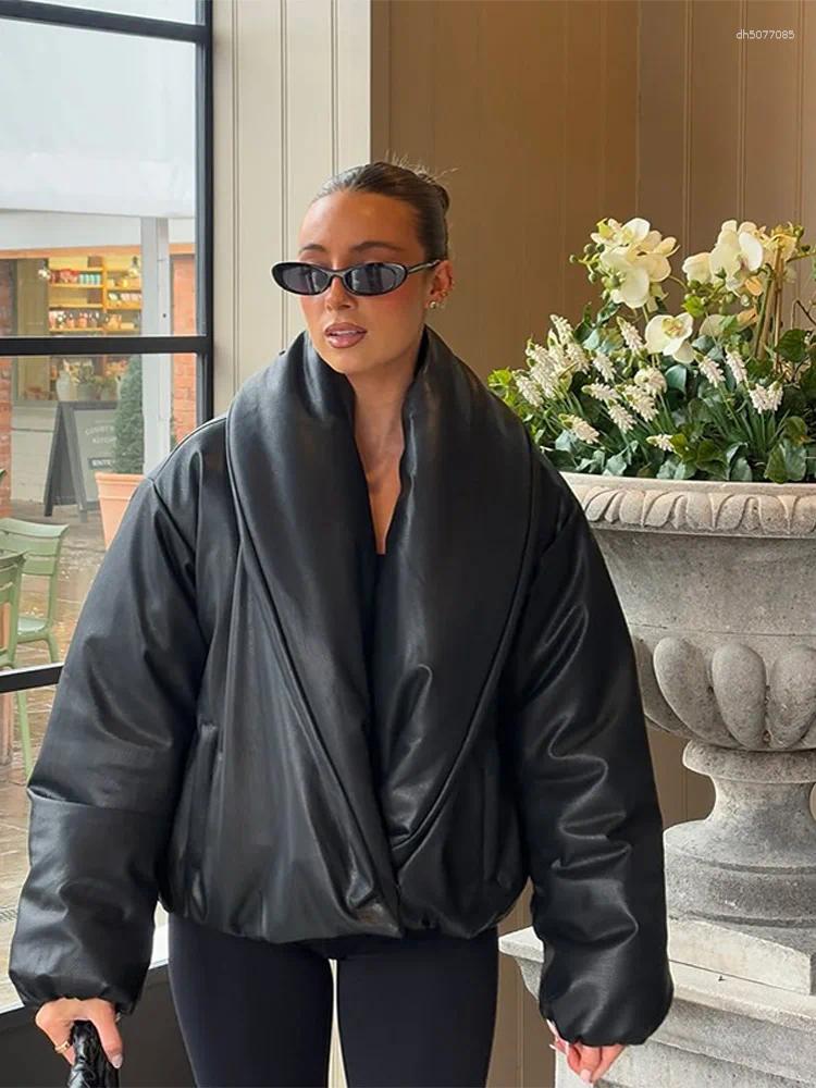 Women&#039;s Two Piece Pants Solid Leather Cotton Jacket Full Sleeve Thicken Pockets Female Parka Coats 2025 Autumn Edgy Stylish Outerwear