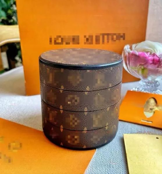 Fashion leather designer jewelry with mirror Desktop storage 4 layers compartments rotating letter earring necklace ring organization box ca