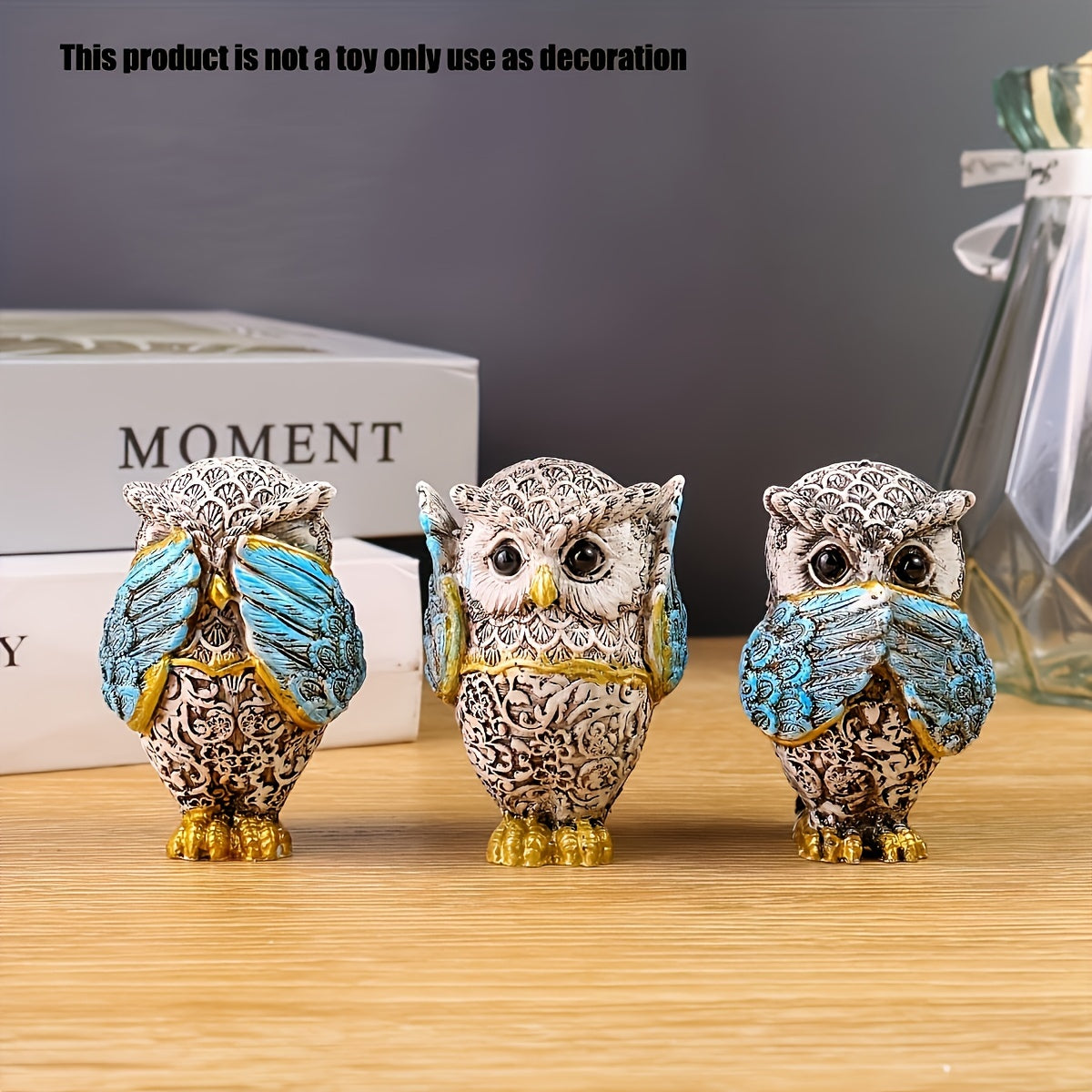 TEMU 3pcs Owl Statues Don't Listen, Don't , , Resin Decorative Crafts, Desktop Decorations For Living Room, Bedroom, Dining Room, Decoration