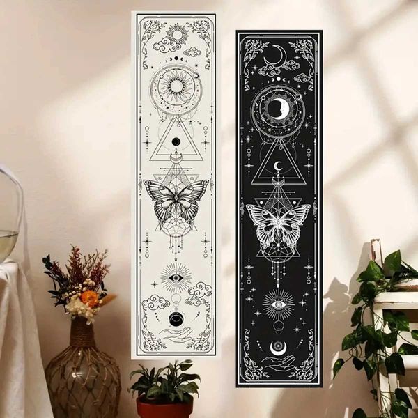 Gothic Witchy Sun Moon Vertical Tapestry Black And White Butterfly Wall Hanging For Living Room Bedroom Aesthetic Home DecorC250205