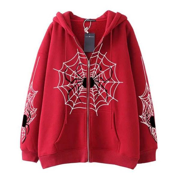 High Quality Gothic Ins Spider Web Y2k Zipper Women&#039;s Hoodies&sweatshirt Loose Oversized Harajuk Highstreet Streetwear 230915