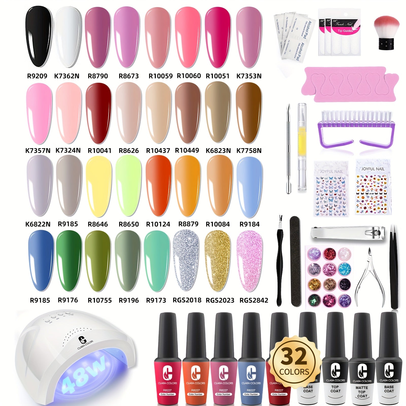 TEMU Colors 32 Colors 14ml Gel Nail Polish Kit With Light, All In Polish Set With 48w Light Base And Matte Glossy Essential Manicure Tools Nails Art