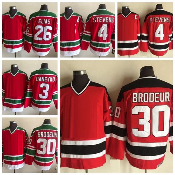 Vintage New Jersey 4 Scott Stevens 30 Martin Brodeur Hockey Jerseys 26 Patrik Elias 3 Ken Daneyko Jersey Mens Home Red Stitched Shirts C Pat