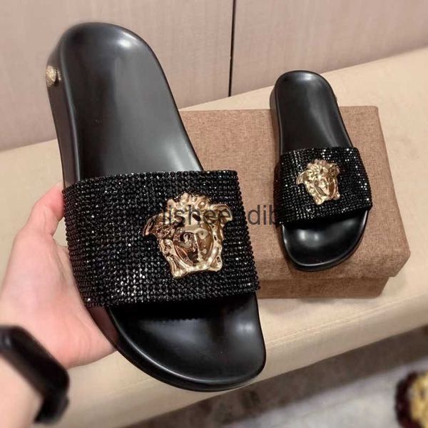 Slippers Sandals 2025 Summer Black Hot Diamond One Trendy Brand Outerwear H241218