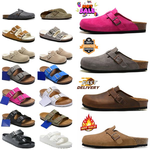 2025 birkinstocksandals clogs slippers clog bostonclogs slipper Cork Black White Suede Mocha Taupe Flat Fashion Summer Leather Slides Beach