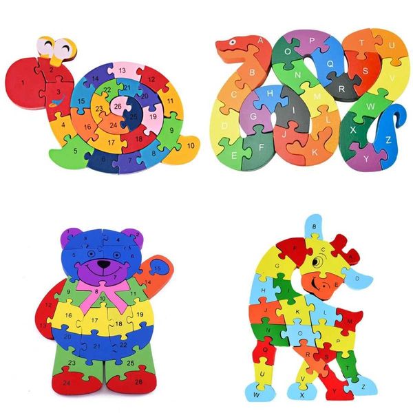 3D Puzzles s Colorful Animal Building Puzzle Wooden Toys Montessori Letters Number Jigsaw Early Learning Educational Toys For Children H2411