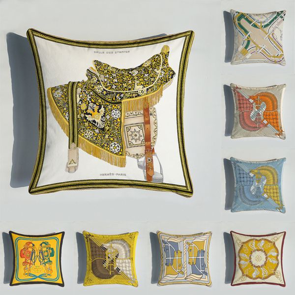 Fashion Luxury Silk Velvet Double Sided Printed Throw Pillow Cases Model Room Living Room Sofa Decorative Square Cushion Waist Protection Pi
