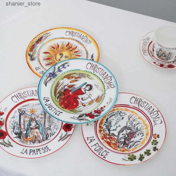 Dishes Plates European style ceramic retro personalized Western style steak board Di Home hand-painted wind star sun bone Chinese board L240