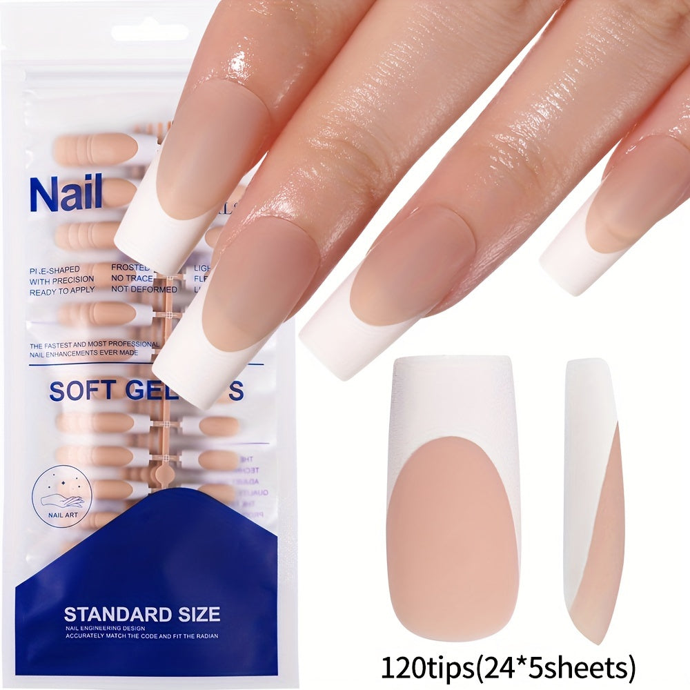 TEMU 120pcs Of Soft Classic Flesh Color With White French Tip Nail Wraps - S And Women - Medium Length, Square Shape, Glossy Finish - Easy,