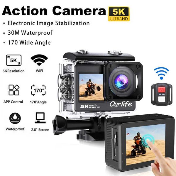 Sports Action Video Cameras Action Camera 5K 4K60F EIS WiFi 170D 2.0 Touch Screen 30M Waterproof 5X Zoom Sport Camera With Remote Control 32