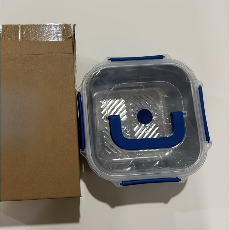 TEMU 1800ml Oversized Stainless Steel Food Container With Blue Cover - Sealed, Reusable, Ideal For Refrigerators & Bento Boxes, Perfect For Lunches