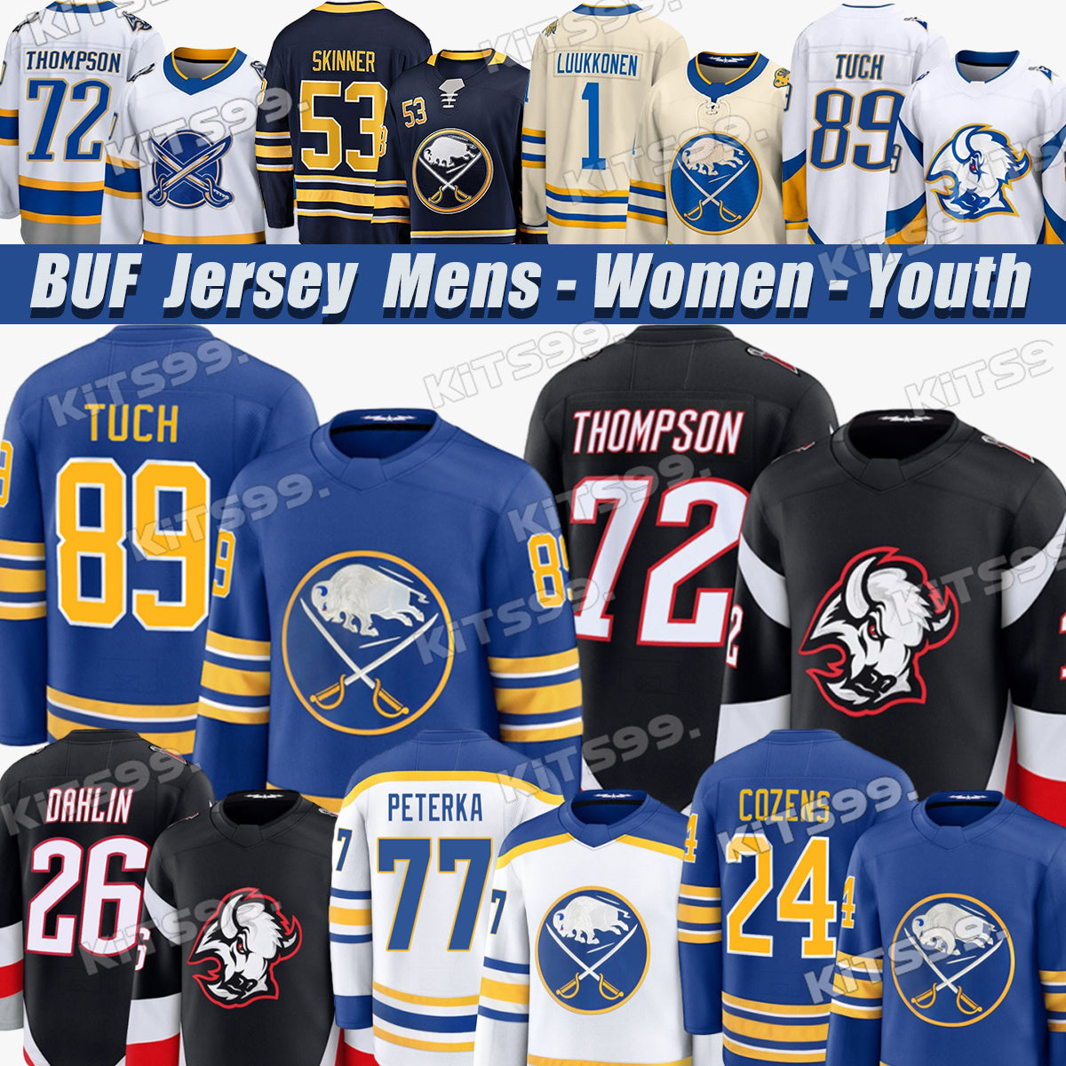 #72 Tage Thompson Jersey Alex Tuch Rasmus Dahlin Sabres Jerseys #27 Devon Levi Jersey JJ Peterka Jason Jersey Zucker Ryan McLeod Honor Hockey Jersey