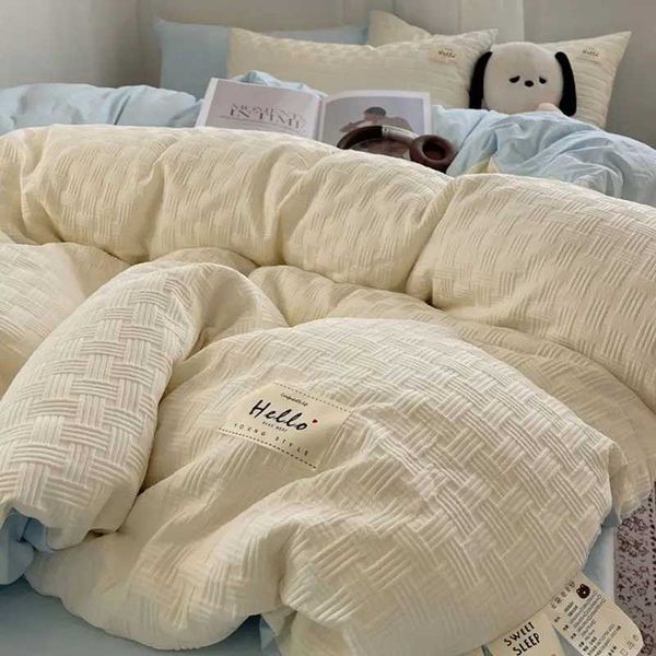 Nordic style bedding waffles duvet covers washable cotton skin friendly solid color bedding pillowcases bedding 1.5M 2.0M Y241024
