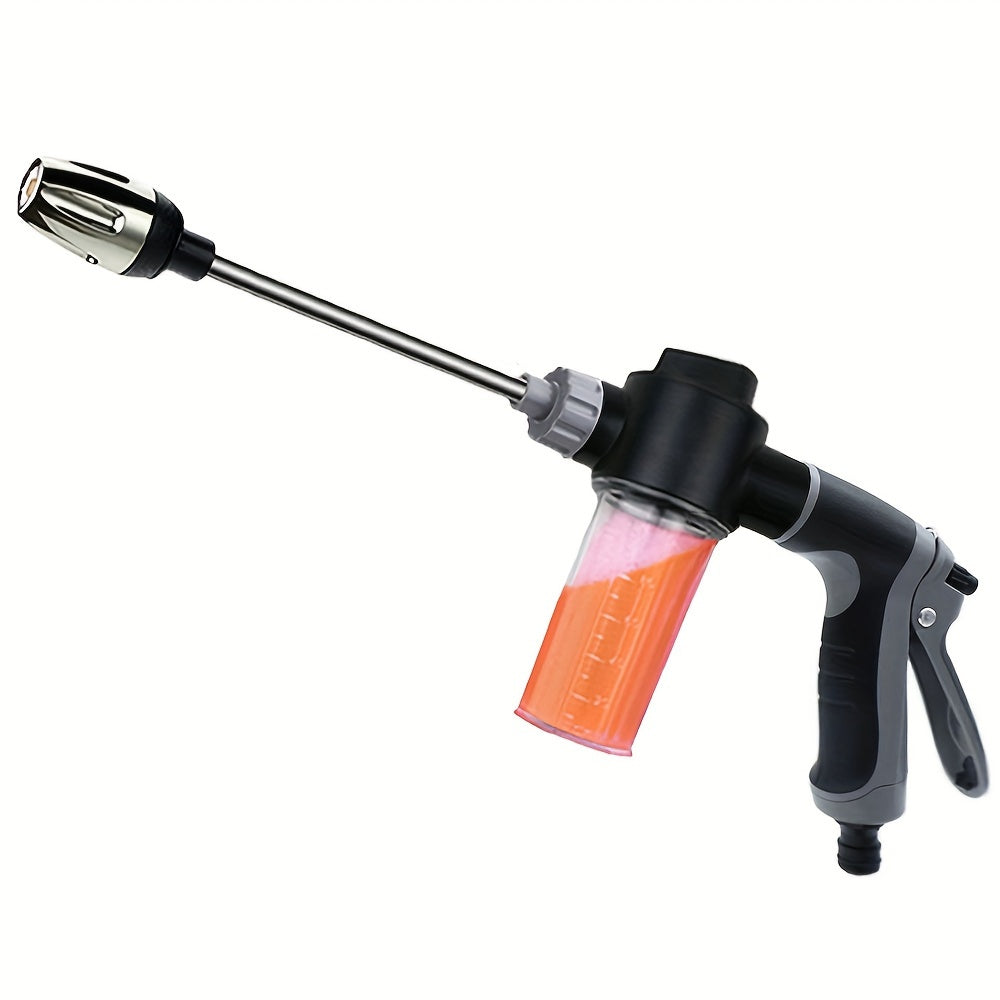 TEMU High Pressure Water Gun With Long Handle - 3-4 Inch Heavy-duty Plastic Spray Nozzle, Ergonomic Grip & Adjustable Spray Patterns For Car Washing,