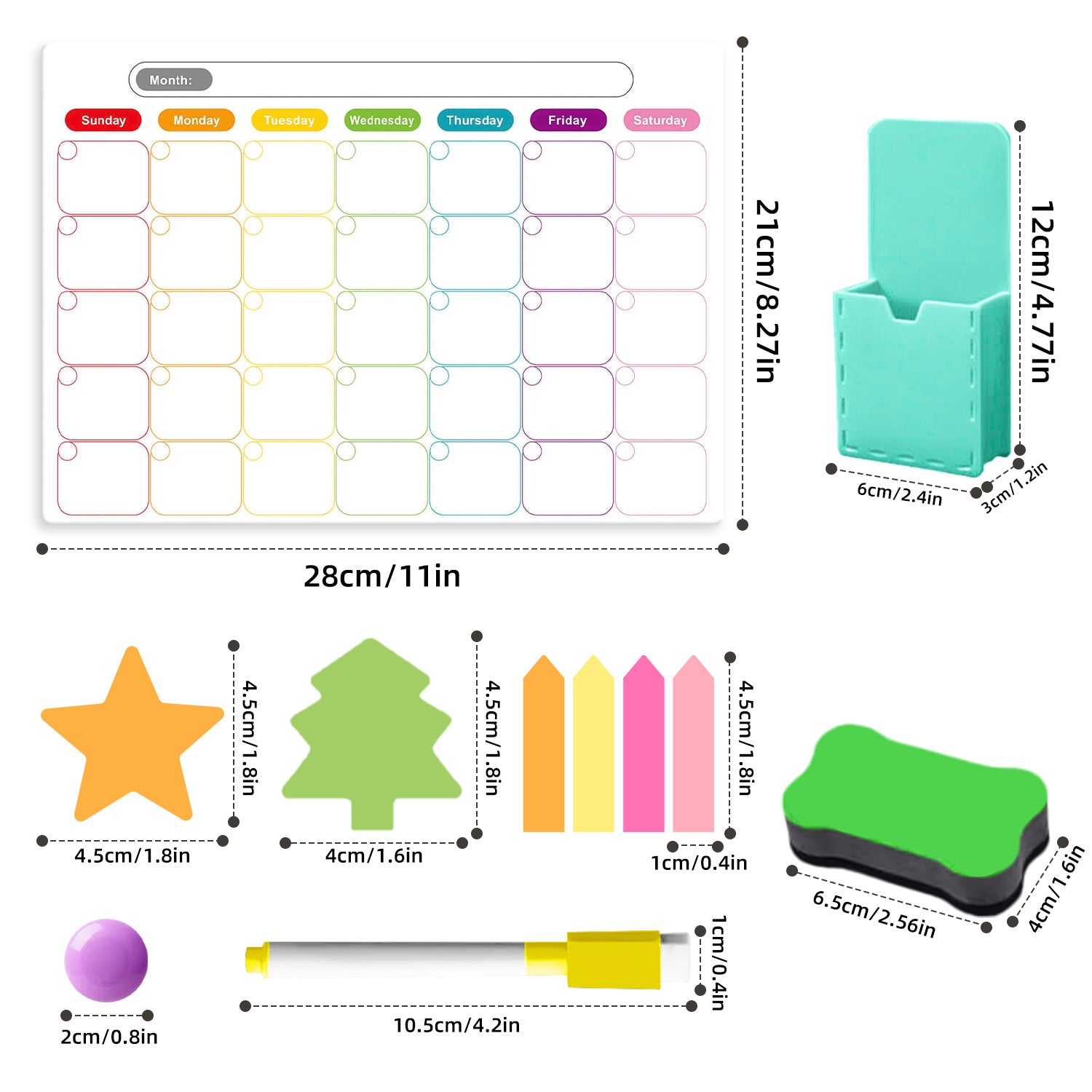 TEMU A Magnetic Dry-erase Calendar Whiteboard Set With Month, Week And Planner. The 3pcs Set Comes With 8 Pens And 1 Eraser, A Set Of Notes, 8