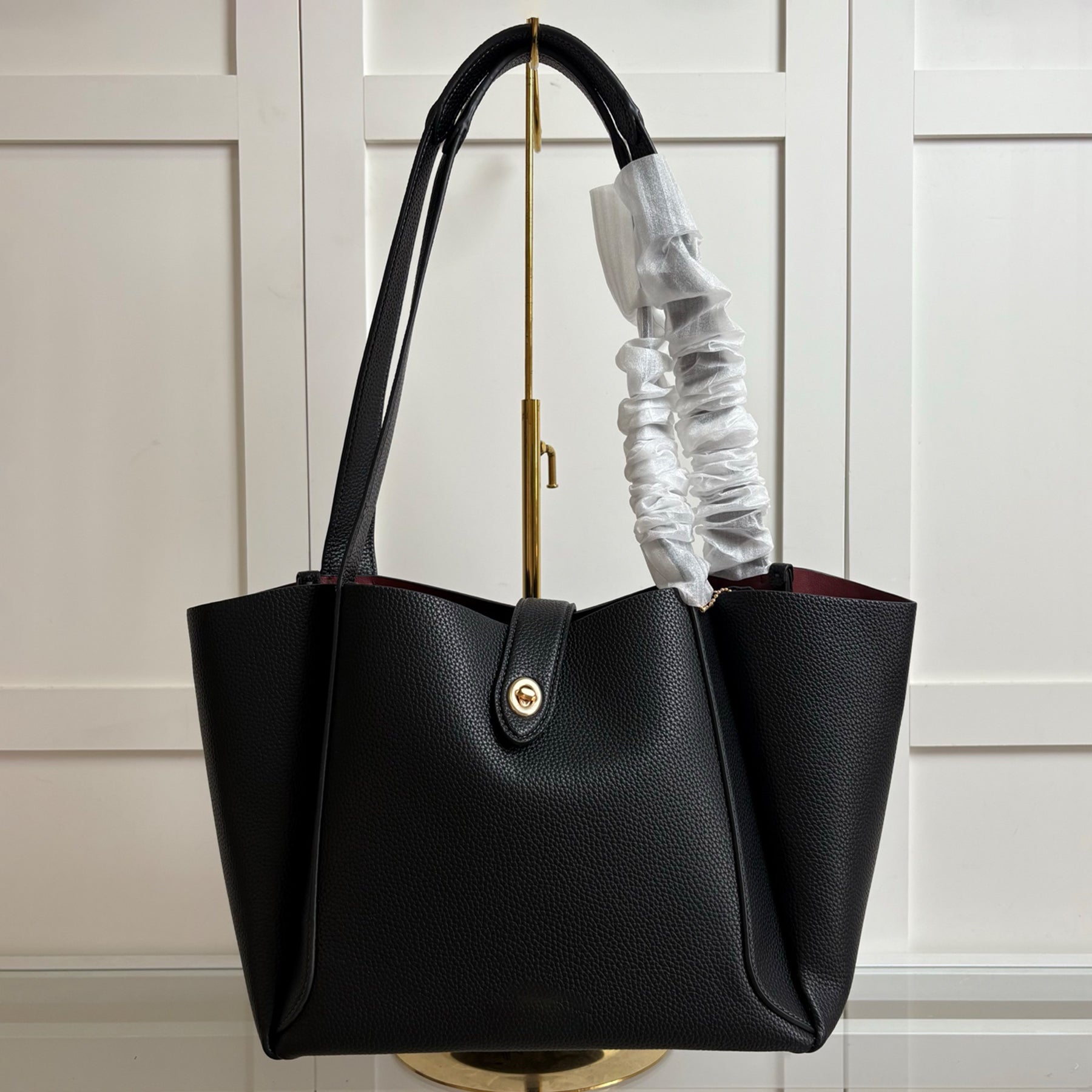 New Hadley Turnlock Tote Luxury Designer Smooth Grain Genuine Leather Handbag Fabric Lining Shoulder Bag Zip Pocket Clutch Bag Women Casual Shopping