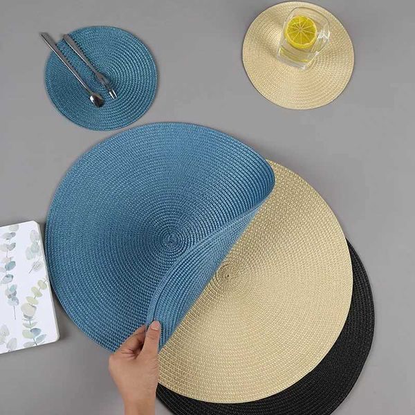 Circular woven placemats PP waterproof dining table mats non slip plates plate mats beverage coasters kitchen decorations X250108