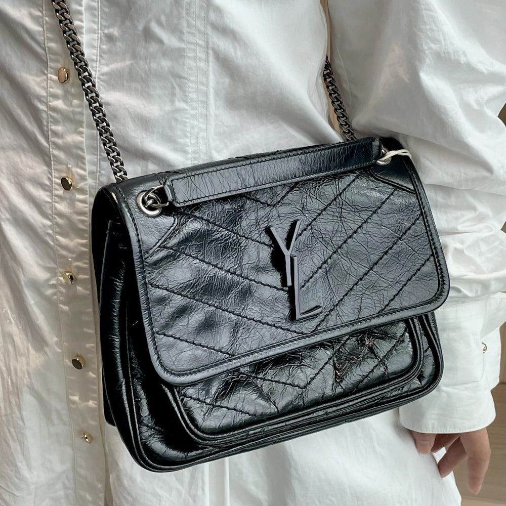 Genuine Leather Bag Woman Shoulder Bags NIKI Fashion Messenger Bag Cross Body Designer Purse Handbag Black Chain Black Label Vintage Pleated Shoulde