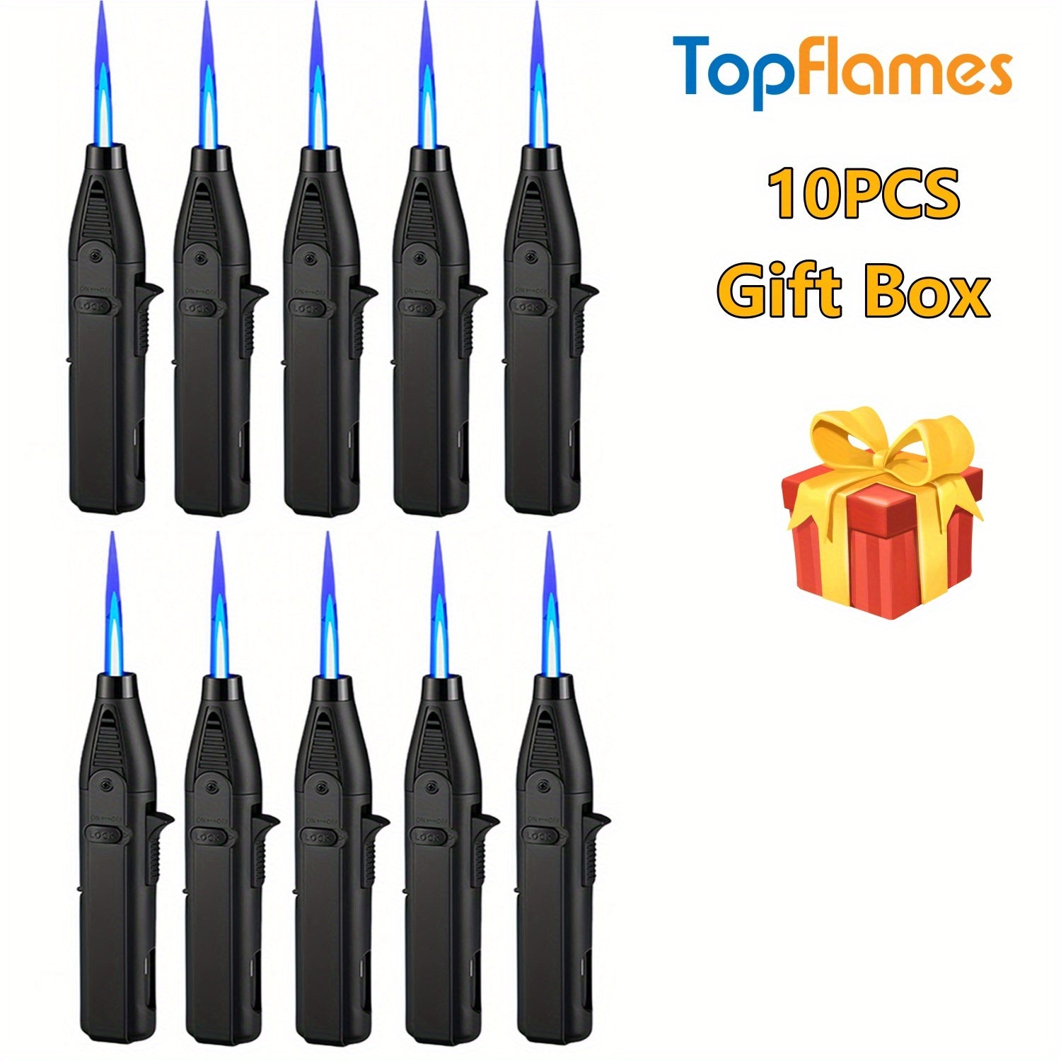 TEMU 10-15pcs Heavy-duty Windproof Butane Torch Lighters With Safety Lock & Adjustable Flame - Long Igniter For Candles, Grills, Bbqs, Fireworks -